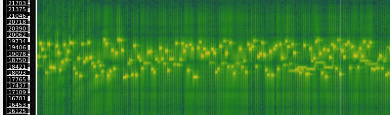 Sonarax demonstration signal jammed using the PilferShush Jammer app (19000 Hz carrier, 1000 Hz drift, Speed 1)